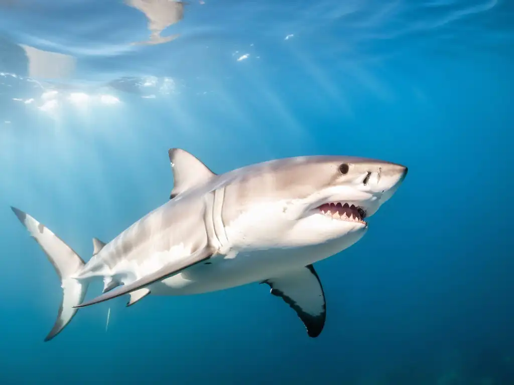 Imponente tiburón blanco en aguas cristalinas de Isla Guadalupe