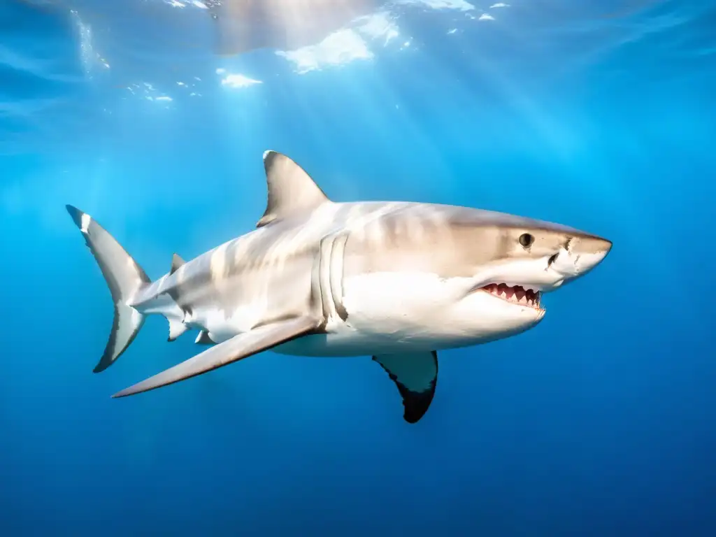 Imponente tiburón blanco en aguas cristalinas de Isla Guadalupe, invitando al buceo premium en Isla Guadalupe