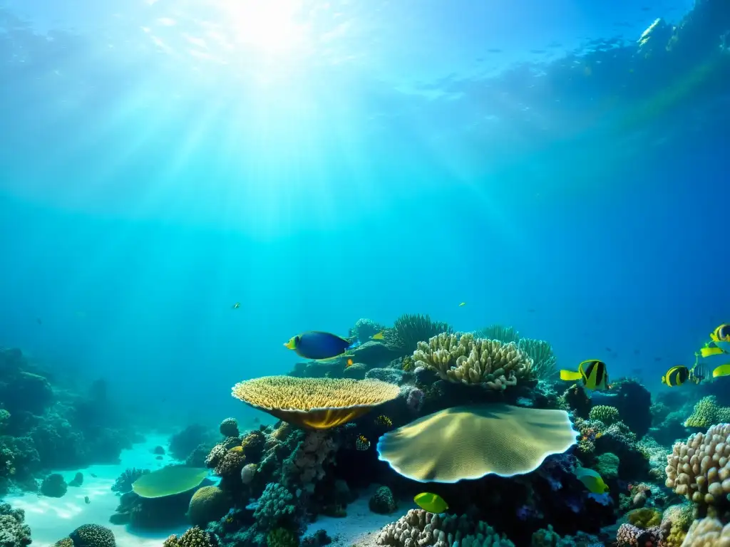 Un impresionante arrecife de coral bajo el agua con vida marina colorida