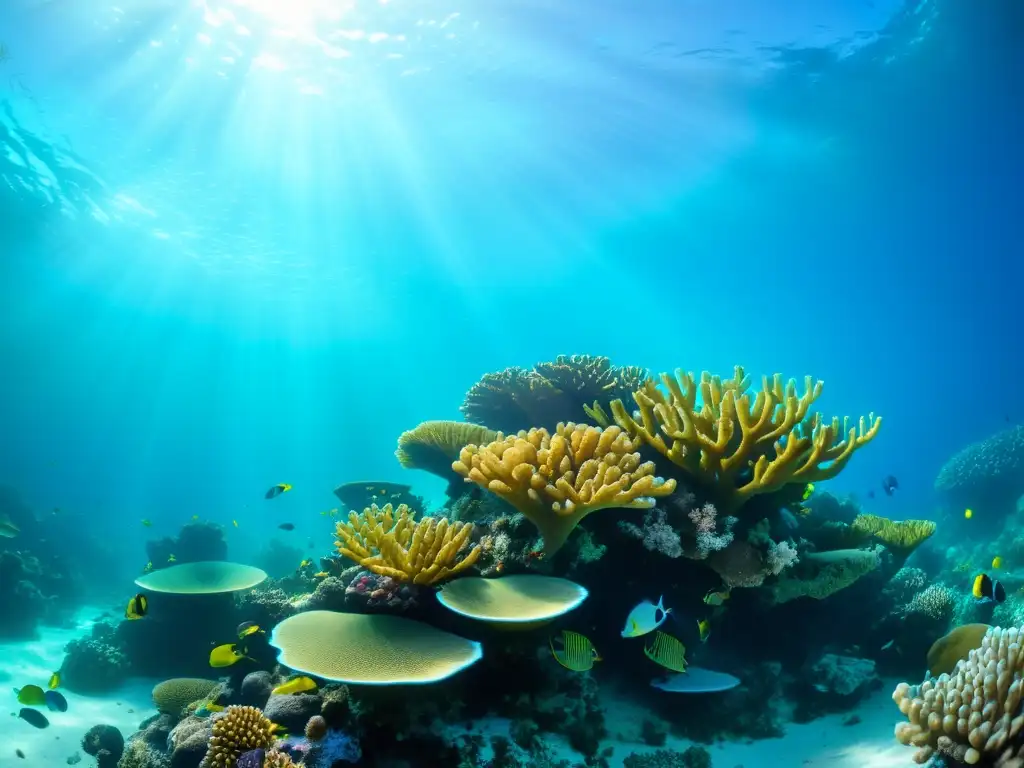 Un impresionante arrecife de coral lleno de vida marina en aguas turquesas