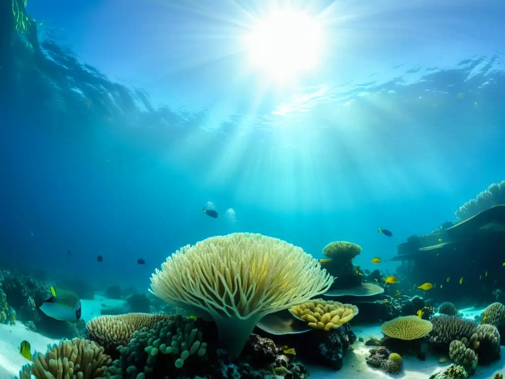 Un impresionante arrecife de coral en las Maldivas, revelando la diversidad de vida marina