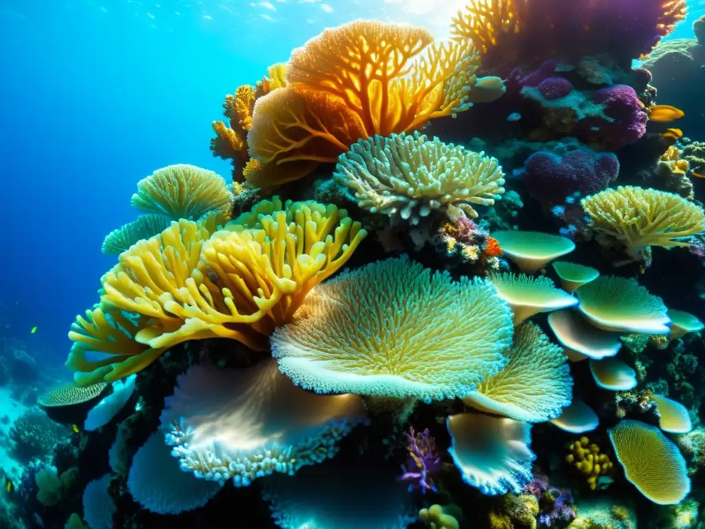 Un impresionante arrecife de coral con peces y plantas marinas