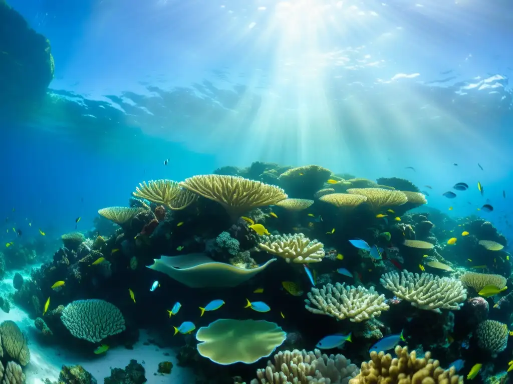 Un impresionante arrecife de coral con peces de vivos colores y vida marina