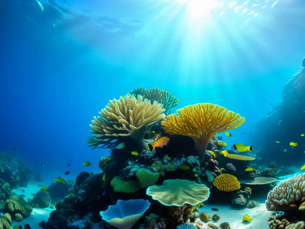 Un impresionante arrecife de coral repleto de peces coloridos en aguas cristalinas