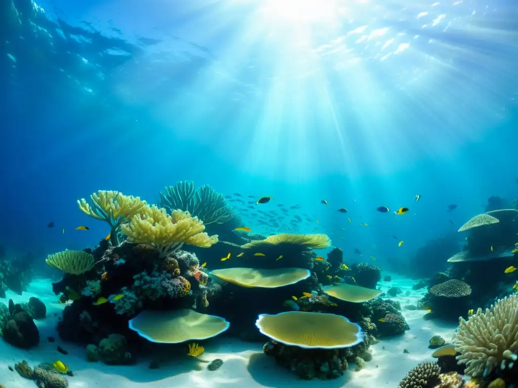 Un impresionante arrecife de coral submarino lleno de vida marina y peces coloridos