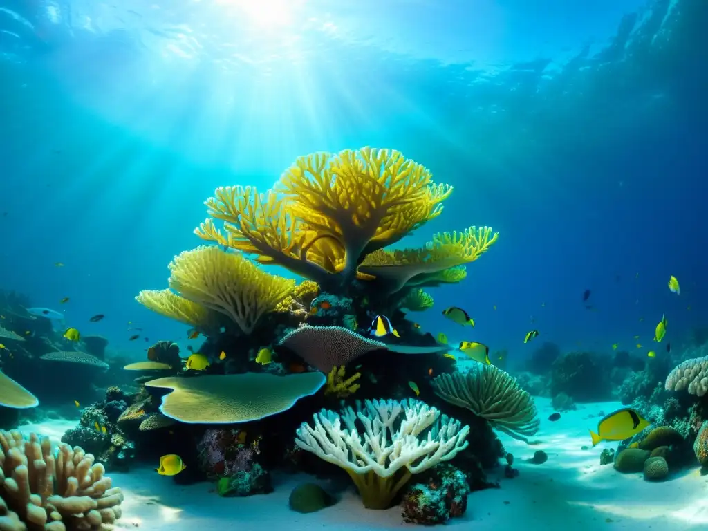 Un impresionante arrecife de coral submarino, con una variedad de plantas y criaturas marinas coloridas