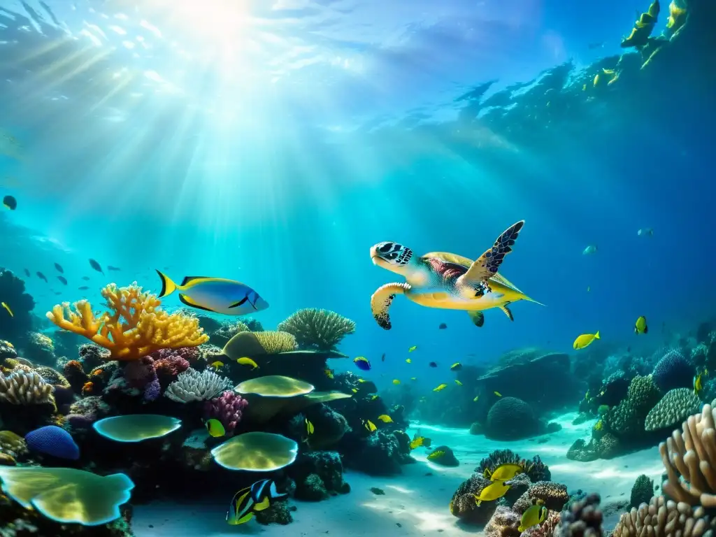 Un impresionante arrecife de coral rebosante de vida marina y biodiversidad, con beneficios de invertir en plásticos biodegradables marinos