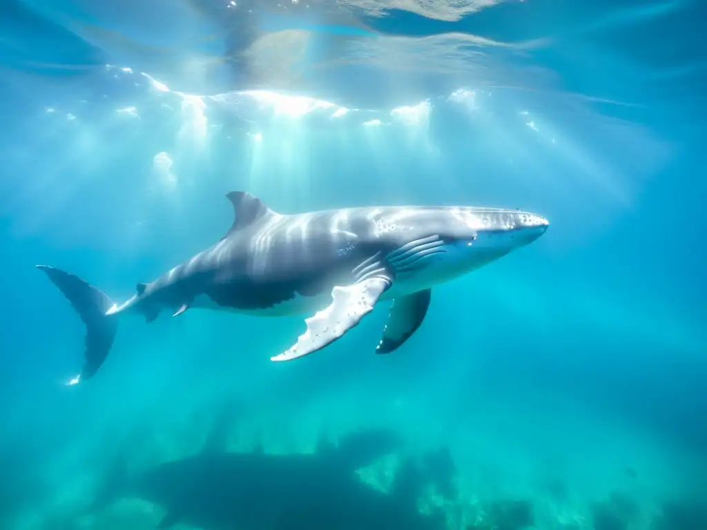 Un impresionante avistamiento de ballenas, majestuosas y elegantes, nadando en aguas turquesas