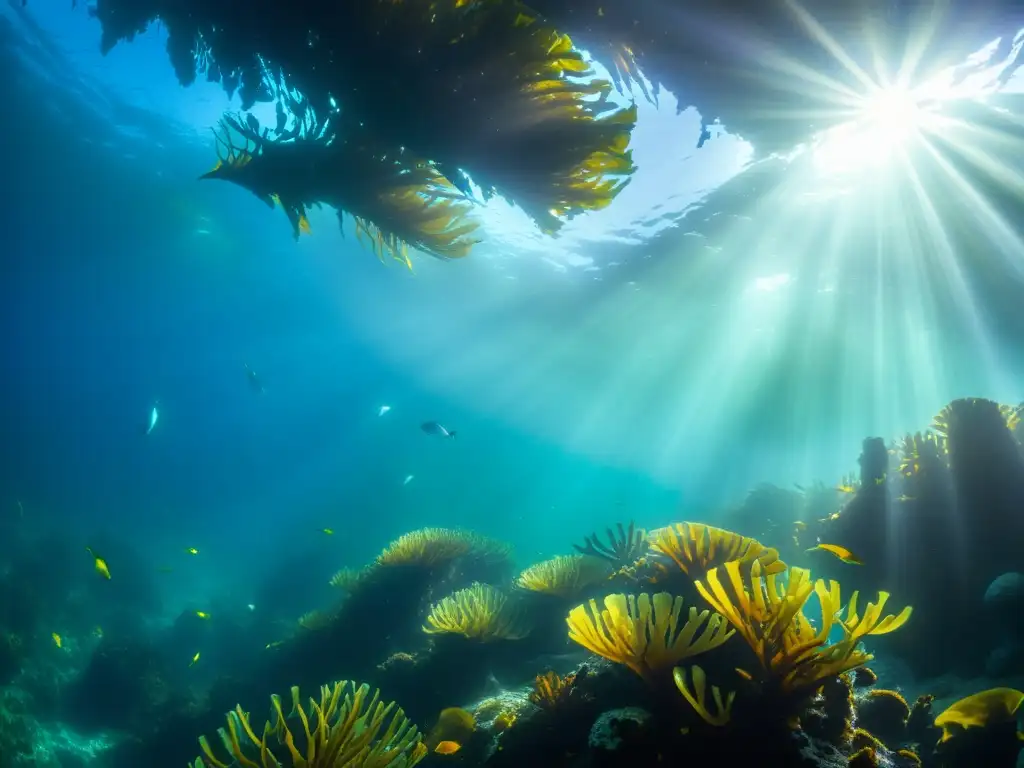 Un impresionante bosque de algas submarino, con una vibrante danza de algas y una variada flora marina