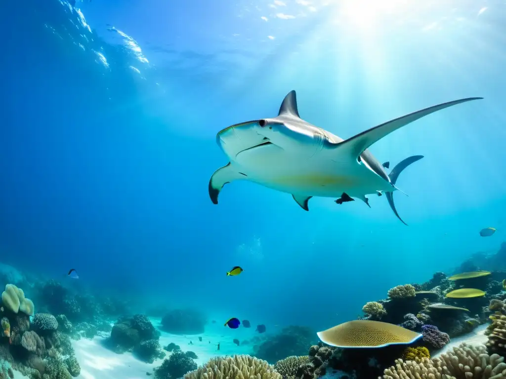 Un impresionante ecosistema marino con arrecifes de coral, peces coloridos y la gracia de una manta rayada