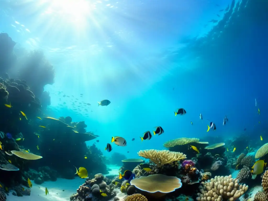 Una impresionante escena submarina de un vibrante arrecife de coral con una diversidad de vida marina