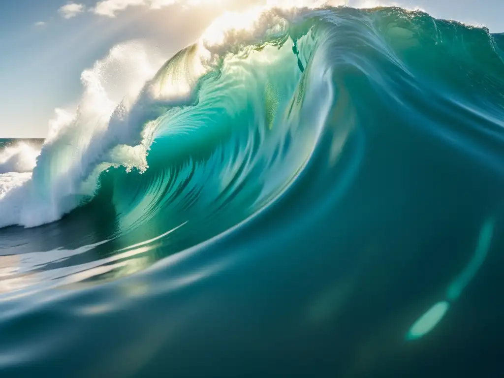 Una impresionante imagen en 8k de una poderosa corriente marina, con agua turbulenta y espumosa creando intrincados patrones y remolinos