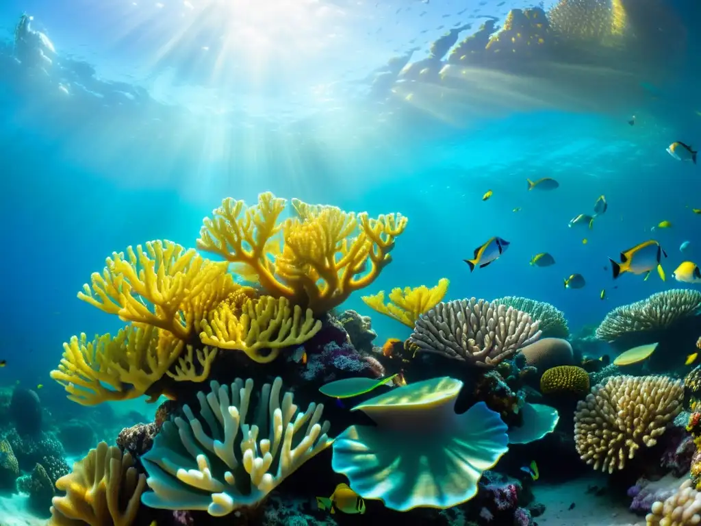 Una impresionante imagen submarina de un arrecife de coral rebosante de vida marina colorida