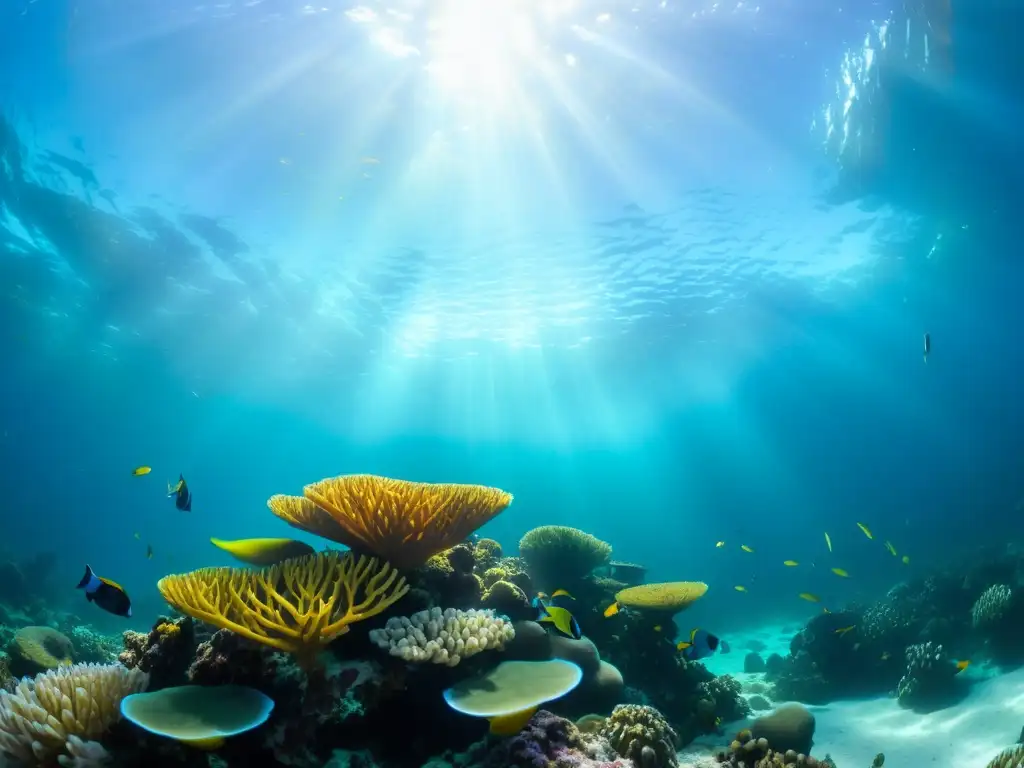 Una impresionante imagen submarina muestra la restauración de ecosistemas marinos y la diversa vida marina en un arrecife de coral vibrante