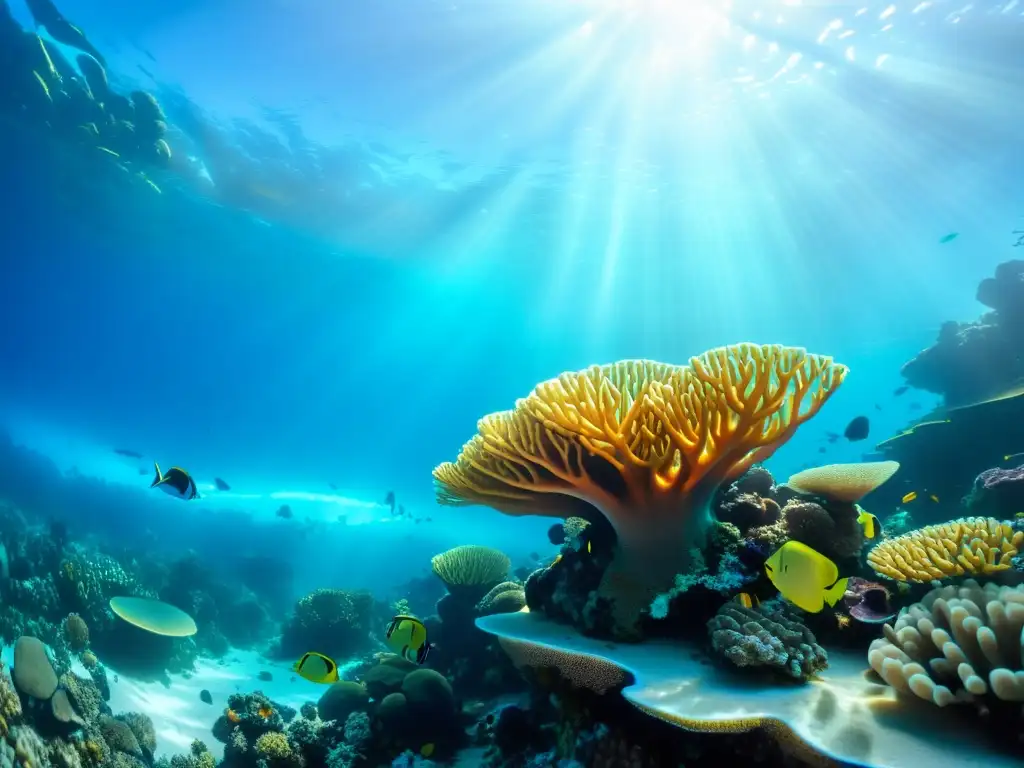 Una impresionante imagen submarina de un vibrante arrecife de coral rebosante de vida marina
