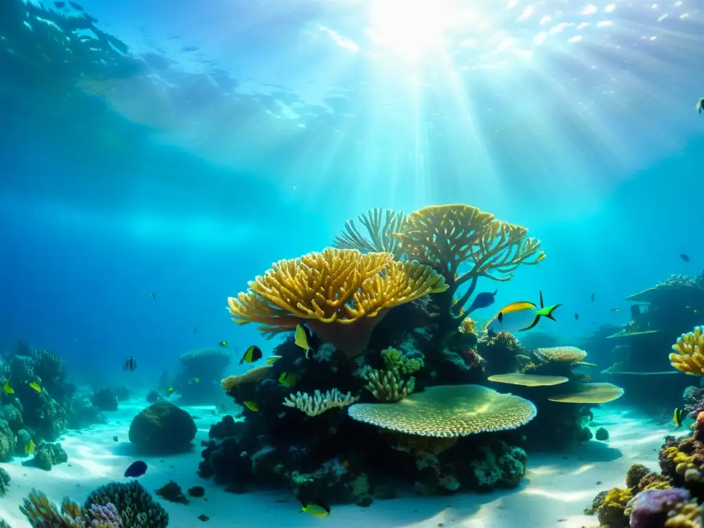 Una impresionante imagen submarina de un vibrante arrecife de coral rebosante de vida