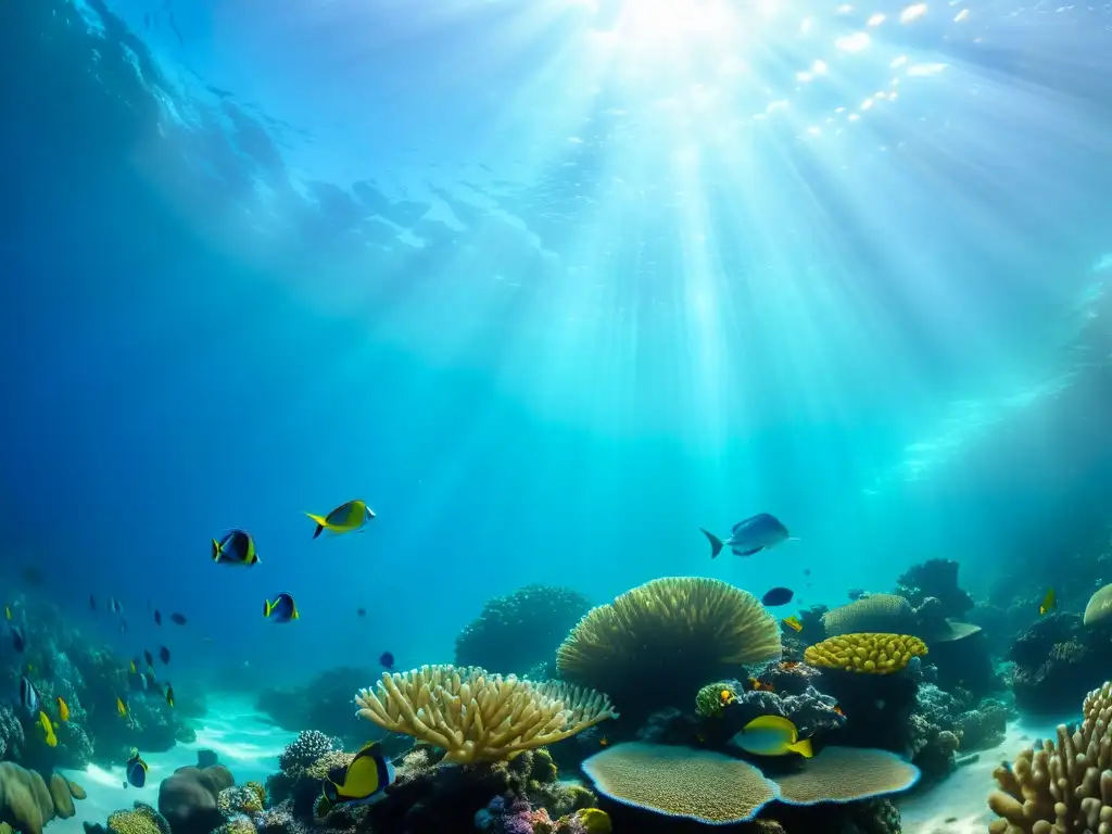 Una impresionante imagen submarina de un vibrante arrecife de coral, repleto de peces y vida marina