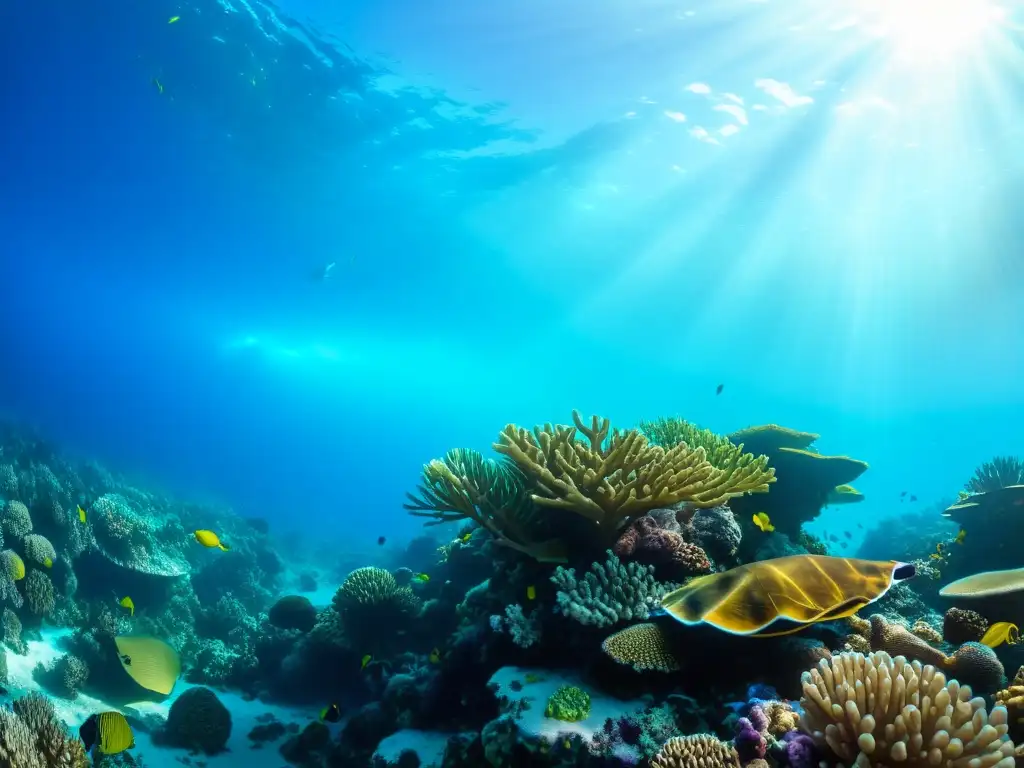 Una impresionante imagen de un vibrante arrecife de coral, hogar de una diversa vida marina