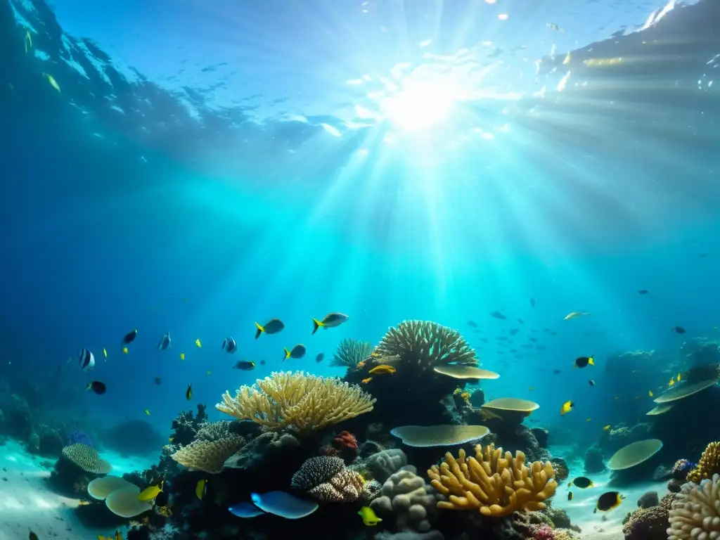 Una impresionante imagen de un vibrante arrecife de coral en 8k, con peces de colores y vida marina