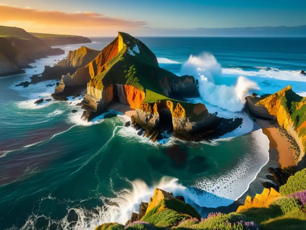 Impresionante paisaje costero con acantilados erosionados por el poder del mar, mostrando la inestabilidad costera causada por el cambio climático