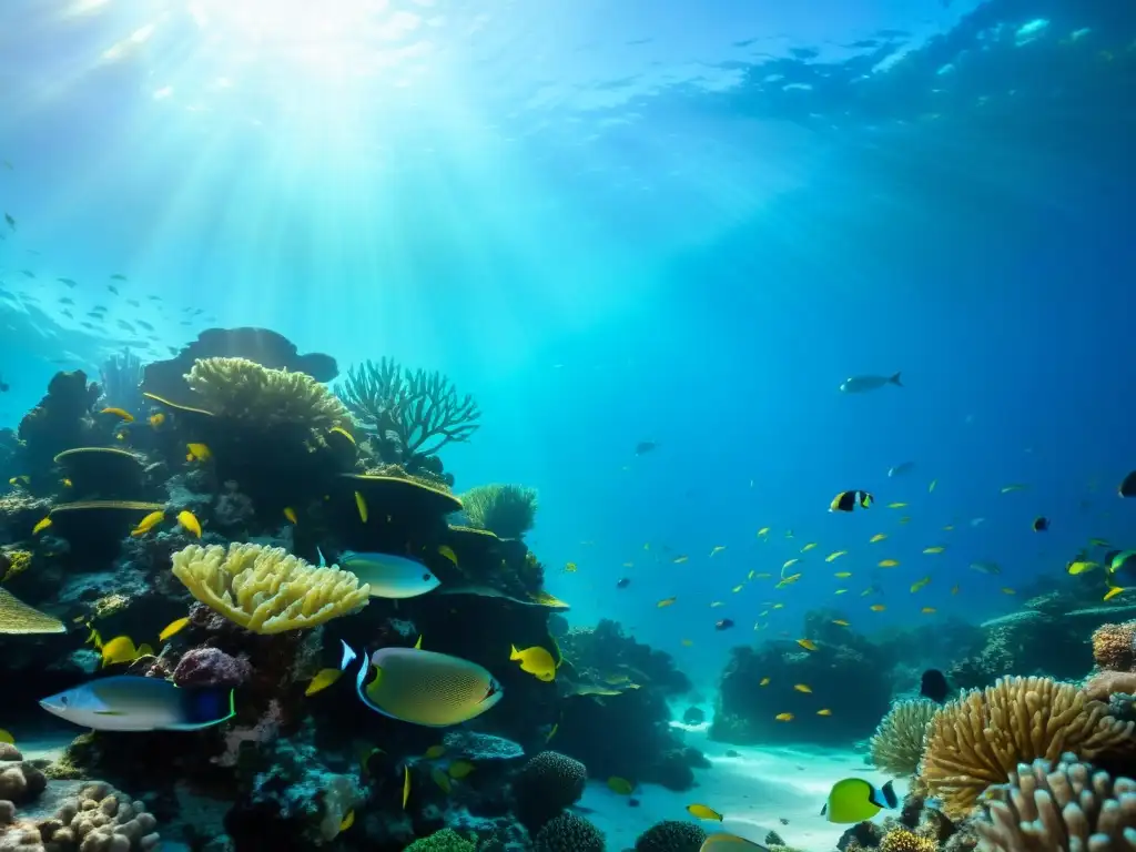 Un impresionante paisaje submarino con un vibrante arrecife de coral repleto de vida marina colorida