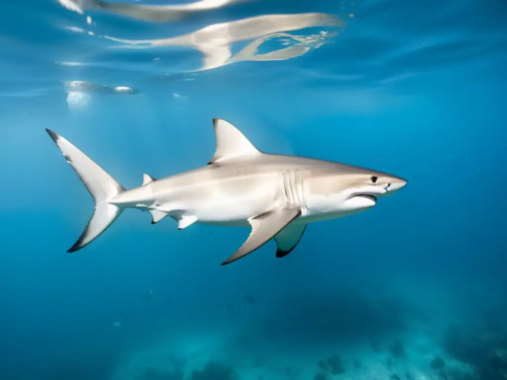 Un impresionante tiburón nada con peces remora en una simbiosis fascinante