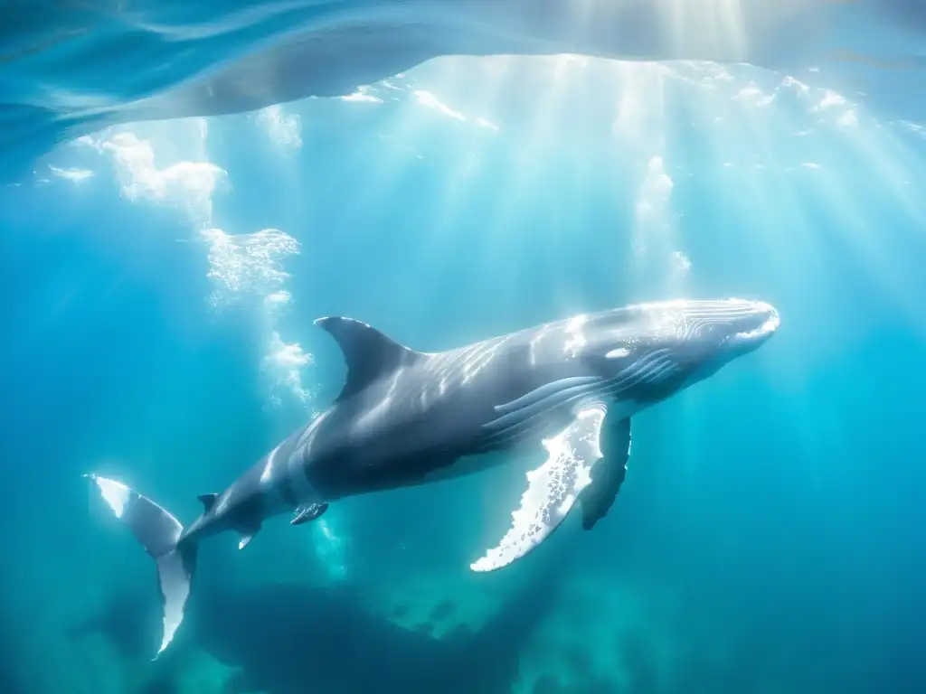 Impresionante pod de ballenas jorobadas nadando en aguas turquesas