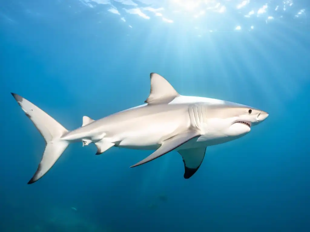 Una impresionante fotografía subacuática de un poderoso tiburón toro navegando con gracia en aguas cristalinas