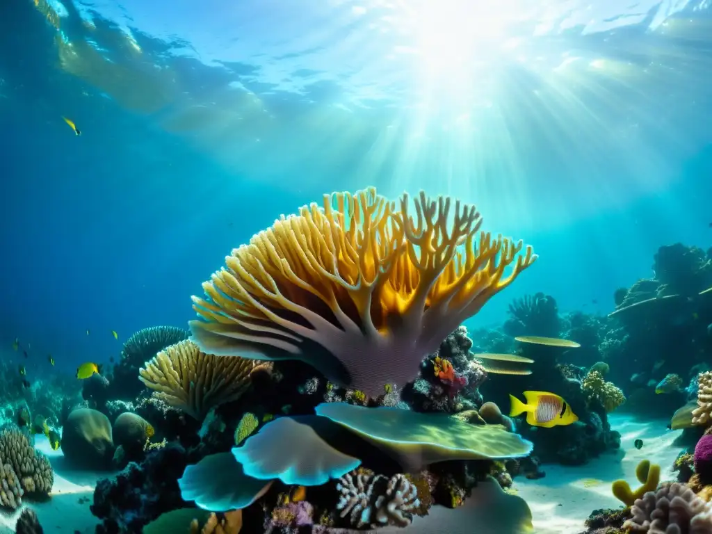 Una impresionante fotografía submarina muestra la belleza de un arrecife de coral, con peces tropicales y una luz cautivadora