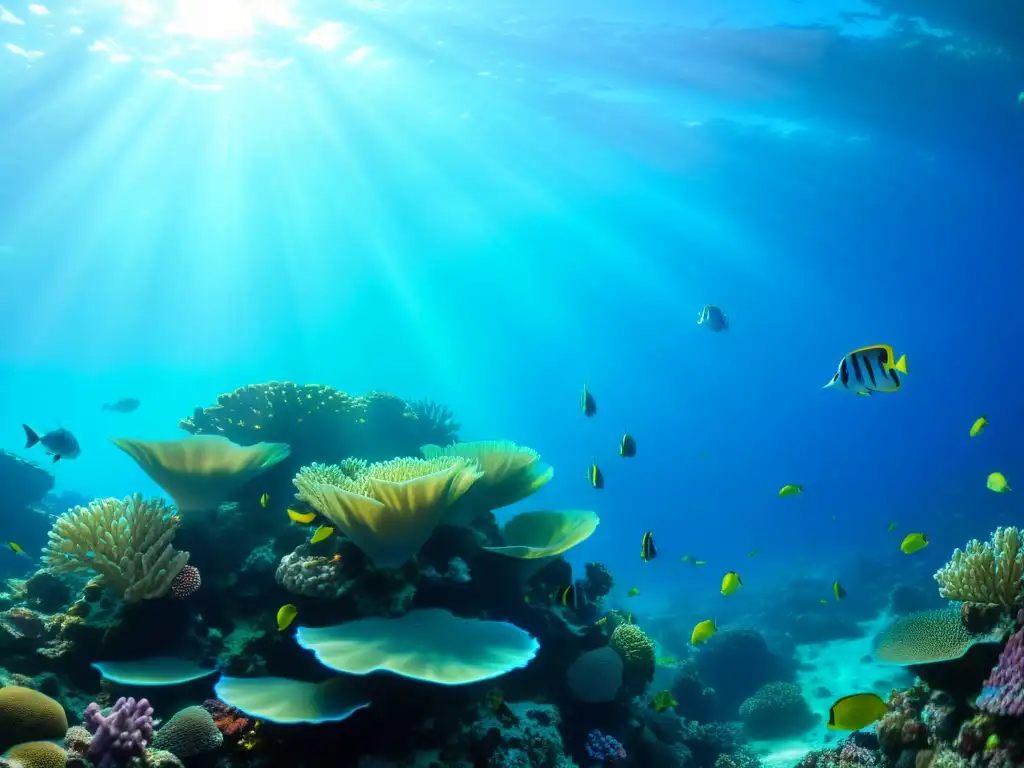 Una impresionante fotografía submarina de un colorido arrecife de coral rebosante de vida marina