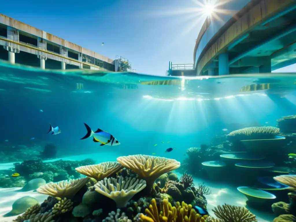 Una impresionante fotografía submarina muestra una planta de desalinización junto a un vibrante arrecife de coral