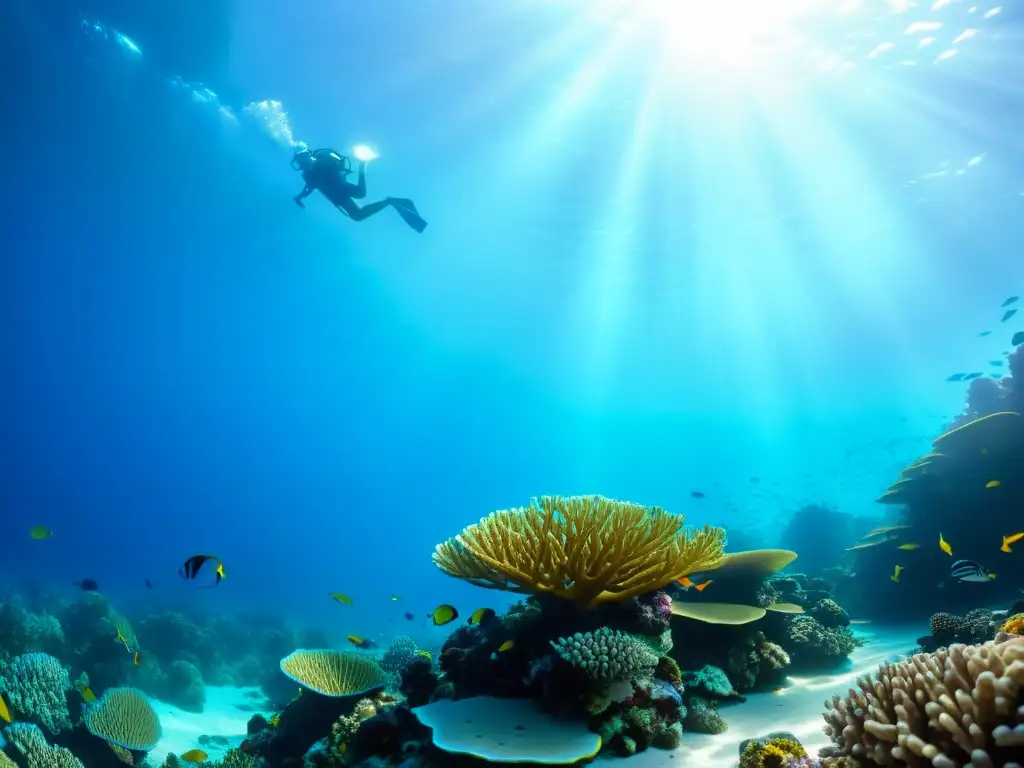 Una impresionante fotografía submarina de un vibrante arrecife de coral, con consejos de fotografía submarina en el océano