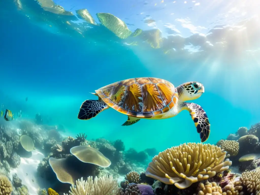 Una impresionante fotografía submarina de un vibrante arrecife de coral rebosante de peces coloridos y vida marina