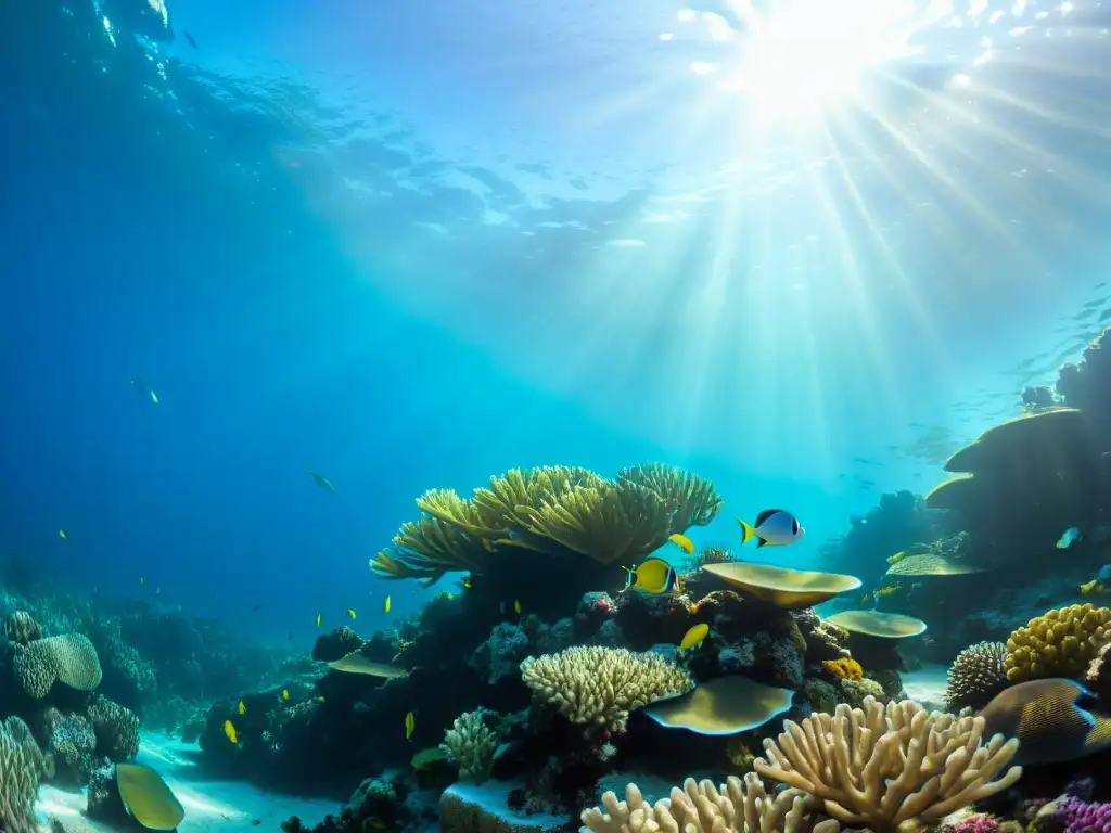 Una impresionante fotografía submarina que muestra la biodiversidad marina en un vibrante arrecife de coral