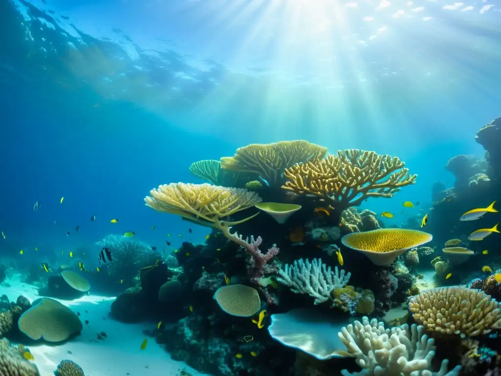 Una impresionante fotografía submarina de un vibrante arrecife de coral repleto de vida marina colorida