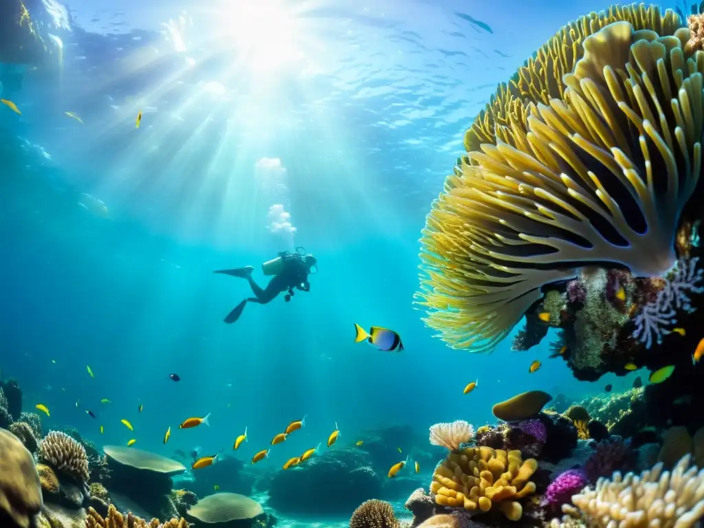 Una impresionante fotografía submarina de un vibrante arrecife de coral rebosante de vida marina