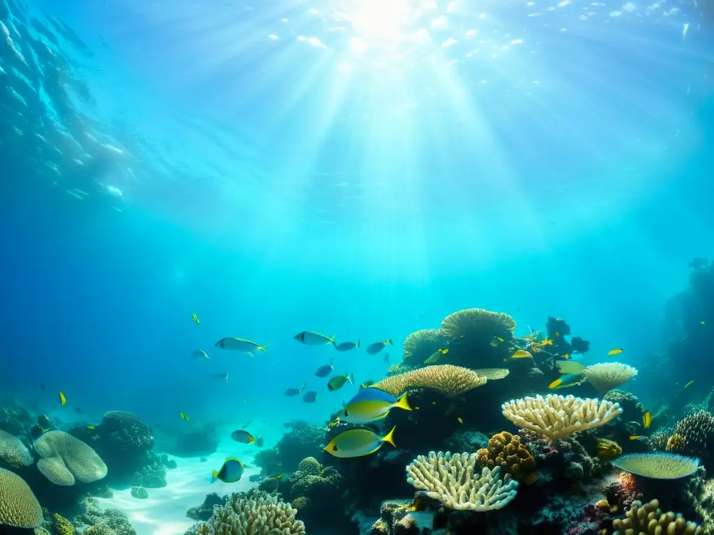 Una impresionante fotografía submarina de un vibrante arrecife de coral rebosante de vida marina