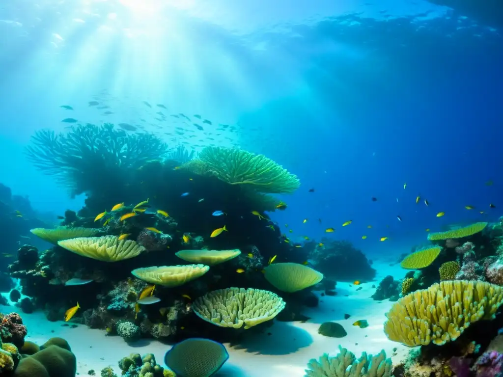 Una impresionante fotografía submarina captura un vibrante arrecife de coral rebosante de vida