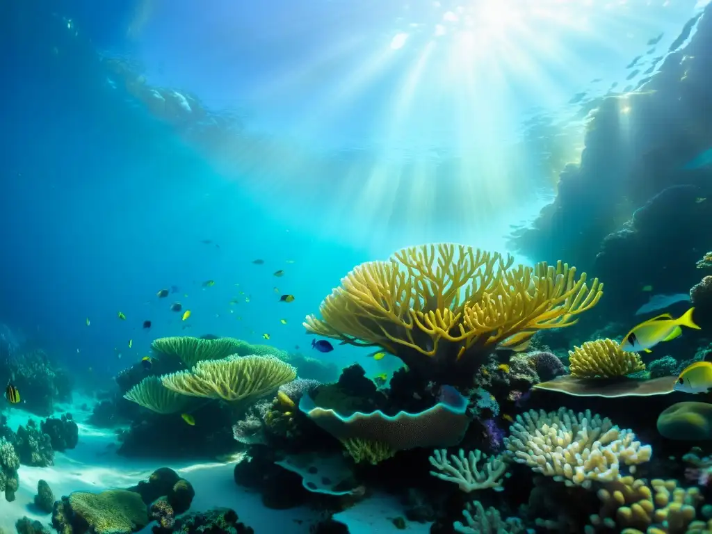 Una impresionante fotografía submarina de un vibrante arrecife de coral rebosante de vida en una investigación científica en áreas marinas protegidas