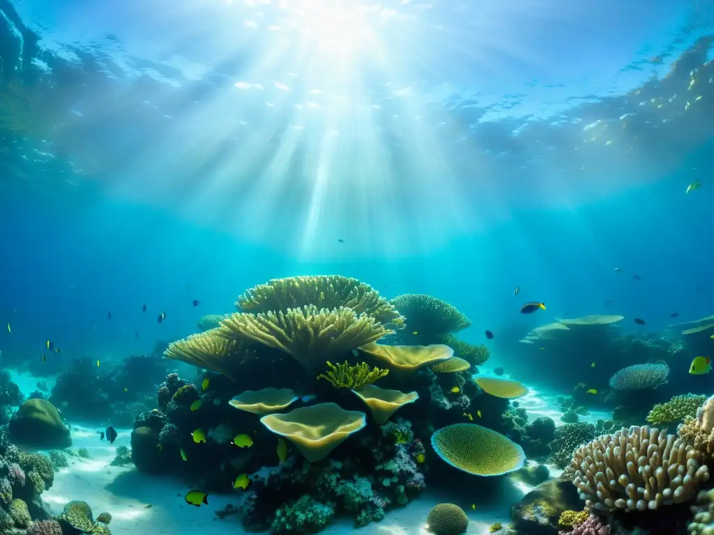 Una impresionante fotografía submarina de un vibrante arrecife de coral rebosante de vida marina