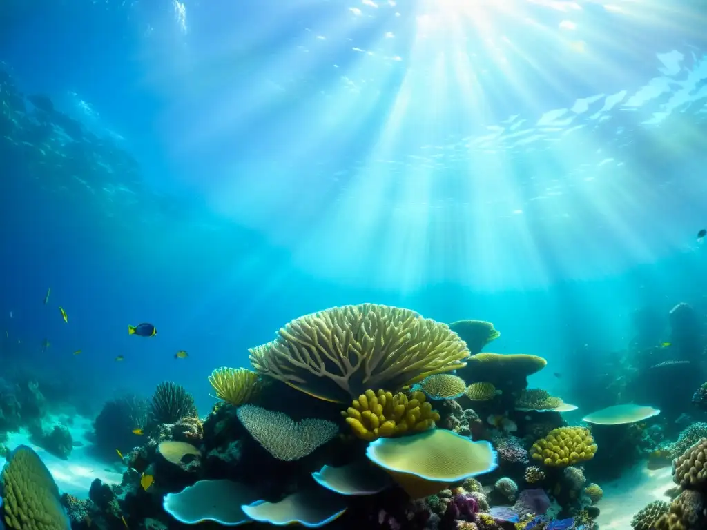 Una impresionante fotografía submarina de un vibrante arrecife de coral rebosante de vida marina