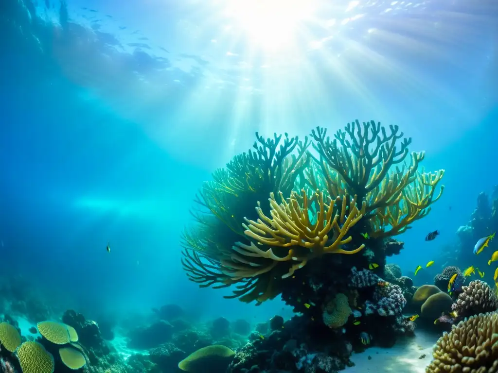 Una impresionante fotografía submarina captura un vibrante arrecife de coral rebosante de vida