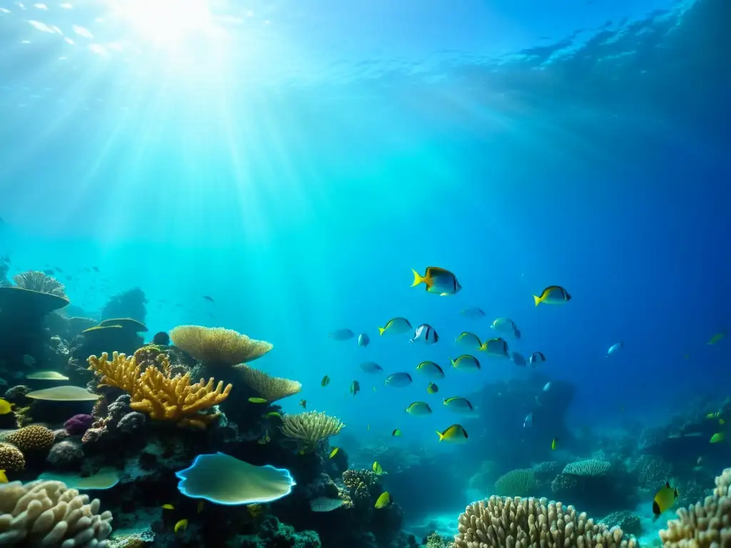 Una impresionante fotografía submarina capturando la vibrante biodiversidad de un arrecife de coral en Áreas Marinas Protegidas