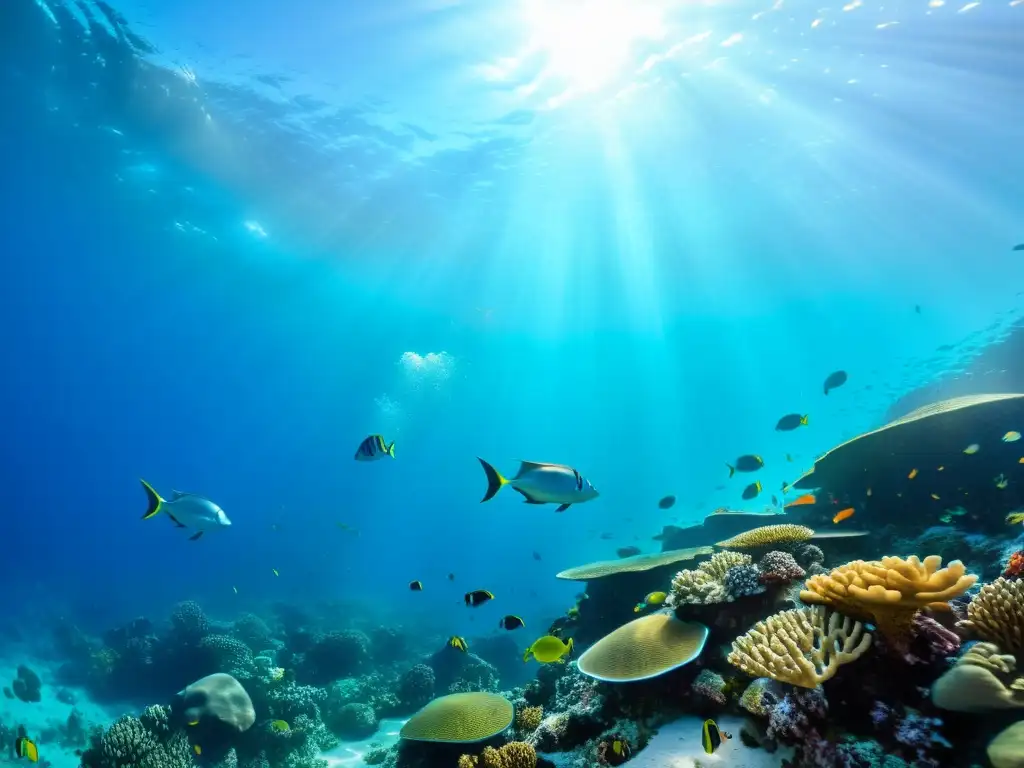 Una impresionante fotografía submarina de un vibrante arrecife de coral rebosante de vida marina en áreas marinas protegidas