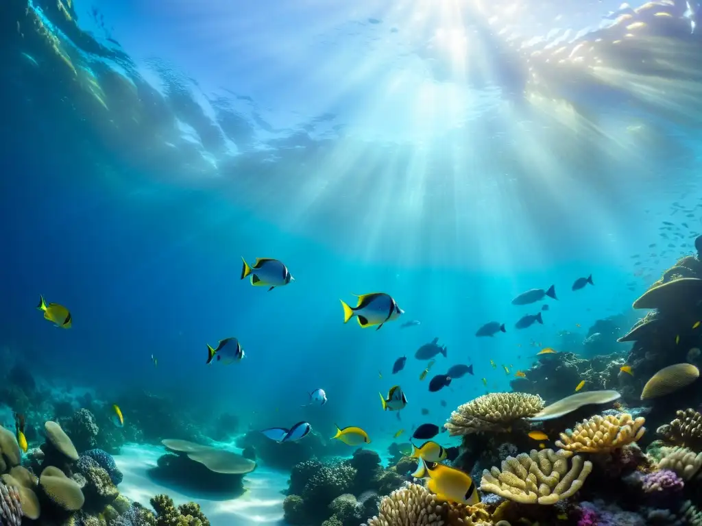 Una impresionante fotografía submarina que captura la vibrante vida marina y la belleza de un arrecife de coral