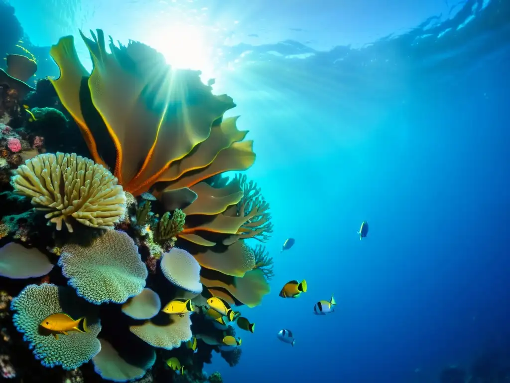 Una impresionante fotografía submarina muestra un vibrante arrecife de coral con peces de colores