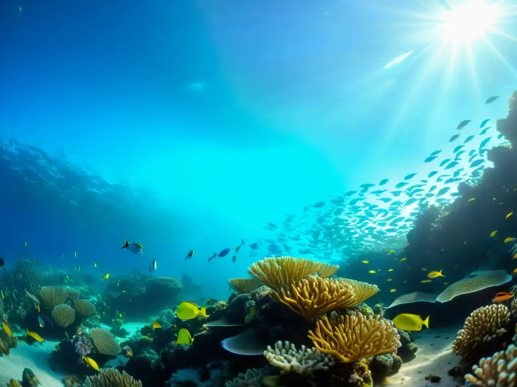 Una impresionante fotografía submarina muestra un vibrante arrecife de coral repleto de vida marina