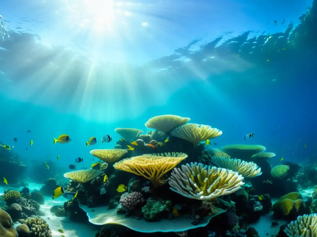 Una impresionante fotografía submarina muestra un vibrante arrecife de coral lleno de vida marina