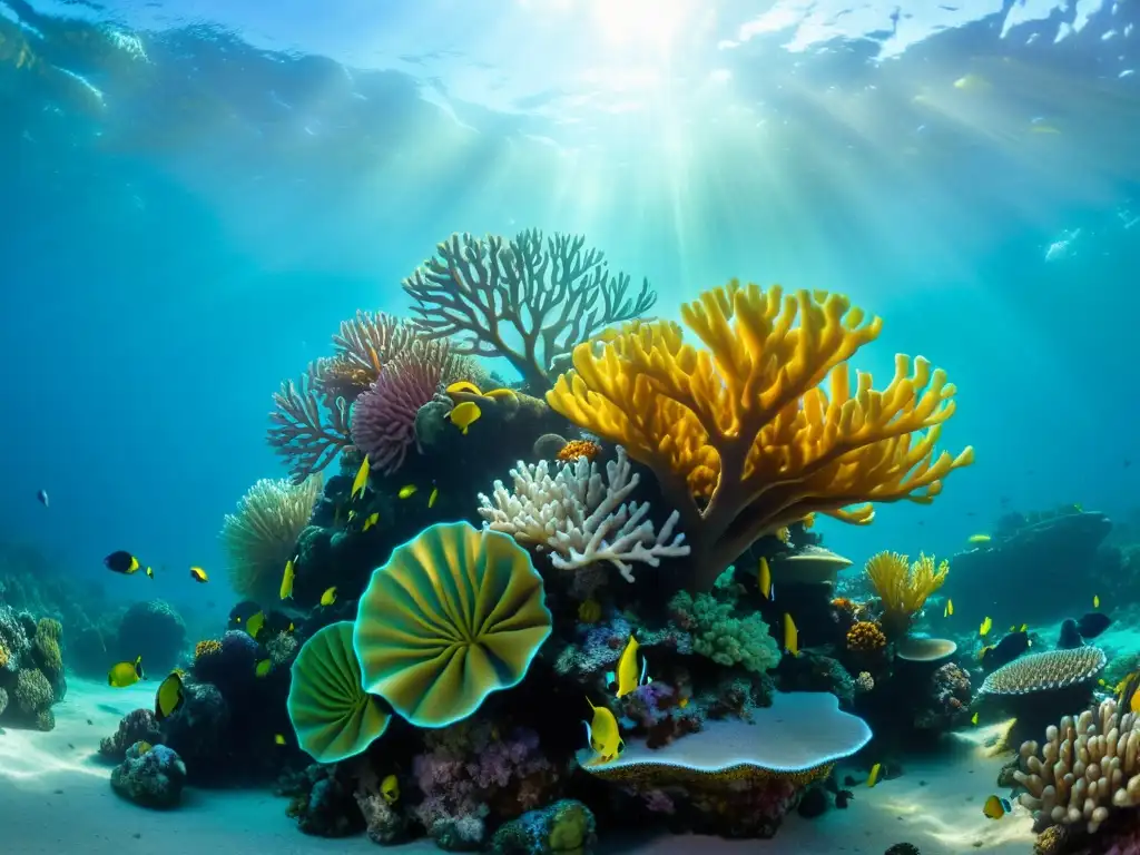 Una impresionante fotografía submarina muestra un vibrante arrecife de coral, con detalles coloridos y la claridad del agua