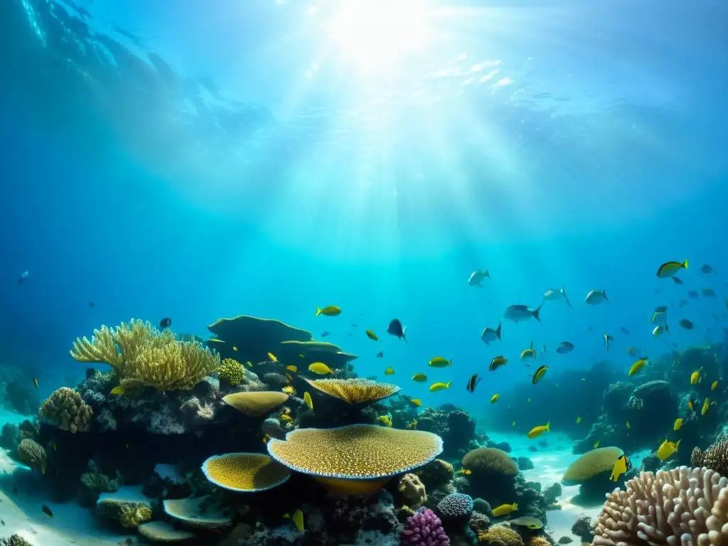 Una impresionante fotografía submarina muestra un vibrante arrecife de coral lleno de vida marina